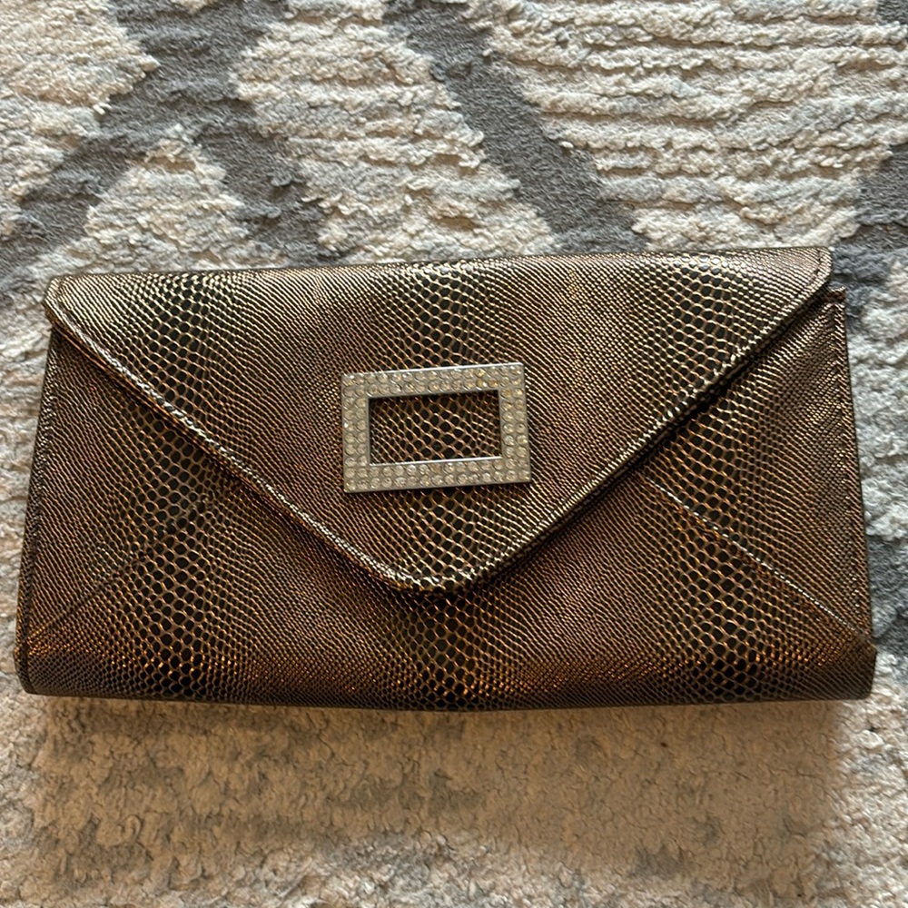 Brown snake print clutch